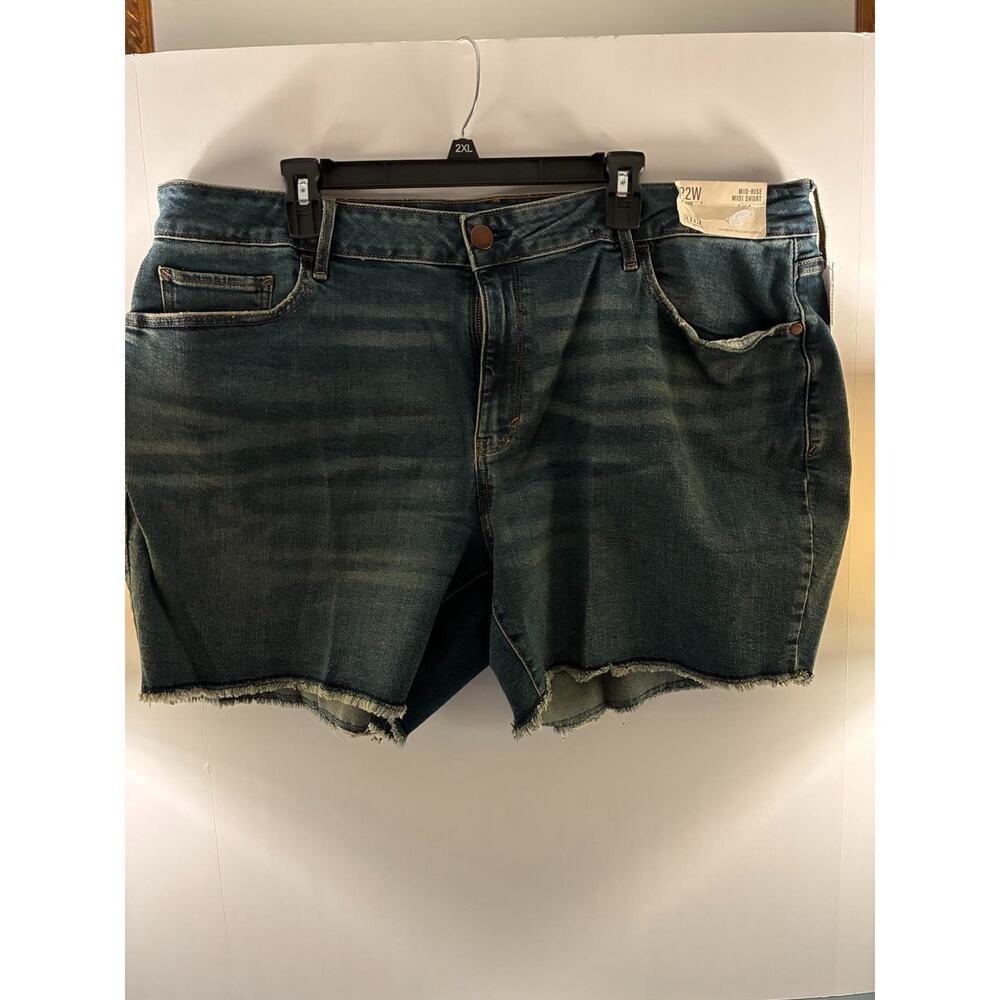 A.N.A. Denim Shorts Womens 22W Dark Wash Mid Rise Raw Hem Plus Casual
